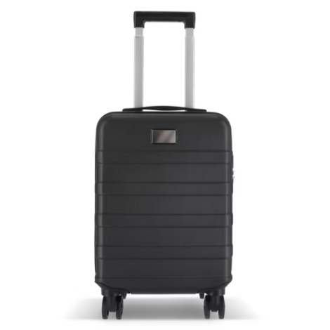Valise cabine noire vue de face avec plaque métallique destinée au marquage.