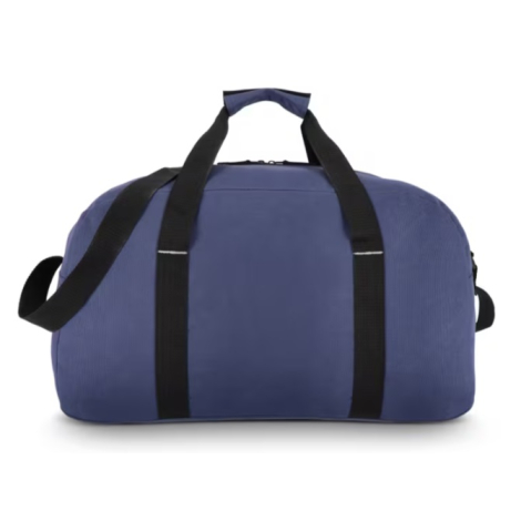 Sac de sport et de voyage présenté de dos en coloris bleu, sans personnalisation visible sur la face arrière.