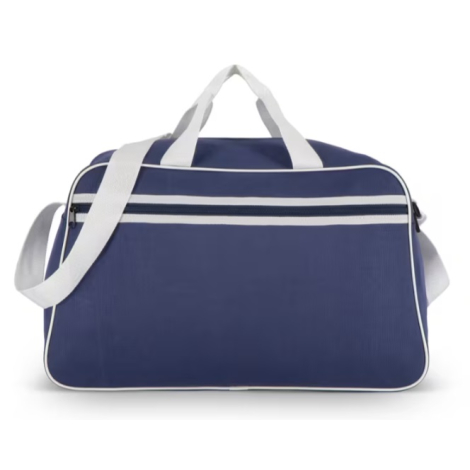 Sac de sport et de voyage présenté de face arrière en coloris bleu, sans personnalisation visible sur la face arrière.