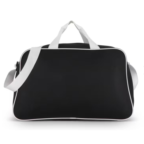 Sac de sport et de voyage présenté de face arrière en coloris noir, sans personnalisation visible sur la face arrière.