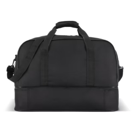 Sac de sport et de voyage présenté de dos en coloris noir, sans personnalisation visible sur la face arrière.