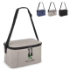 Sac isotherme avec personnalisation visible sur la poche avant, accompagné d'une vignette montrant le produit dans trois coloris