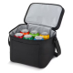 Sac isotherme à double compartiment ouvert contenant plusieurs canettes dans le compartiment principal. Sac isotherme à double compartiment ouvert contenant plusieurs canettes dans le compartiment principal.