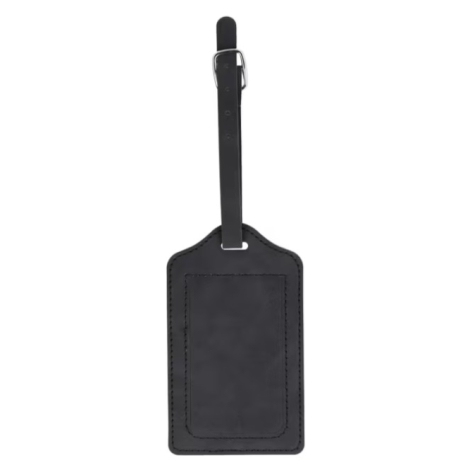 Vue du verso de l'étiquette à bagage avec sa sangle de fixation.