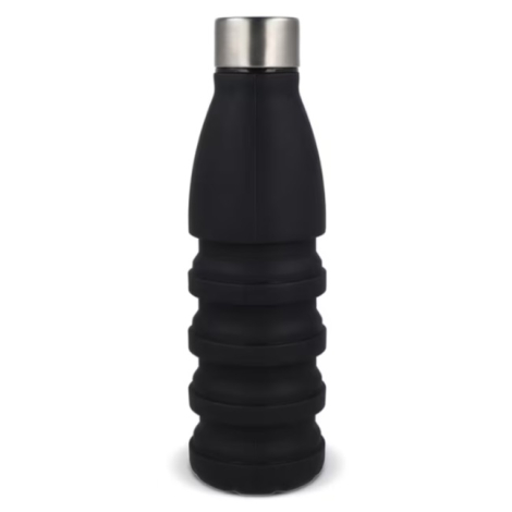 Vue de la bouteille d'eau pliable en silicone déployée avec bouchon fermé.