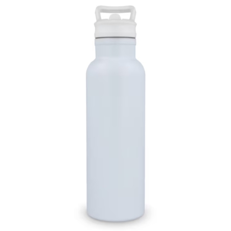 Vue arrière de la bouteille isotherme avec bouchon à poignée intégrée.