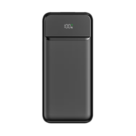 Powerbank vue de face avec écran LED affichant le niveau de batterie, présentée sans marquage apparent.