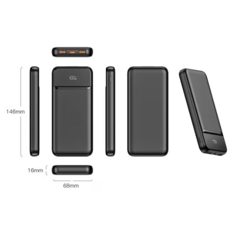 Powerbank présentée sous plusieurs angles montrant les différentes faces, les côtés et la vue en perspective, sans personnalisat