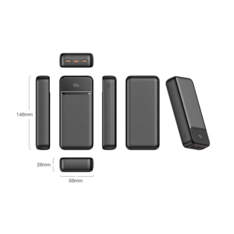 Powerbank présentée sous plusieurs angles montrant les différentes faces, les côtés et la vue en perspective, sans personnalisat