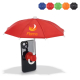 Mini-parapluie fixé à l'arrière d'un smartphone avec une personnalisation visible sur un panneau de la toile, le visuel présenta Mini-parapluie fixé à l'arrière d'un smartphone avec une personnalisation visible sur un panneau de la toile, le visuel présenta