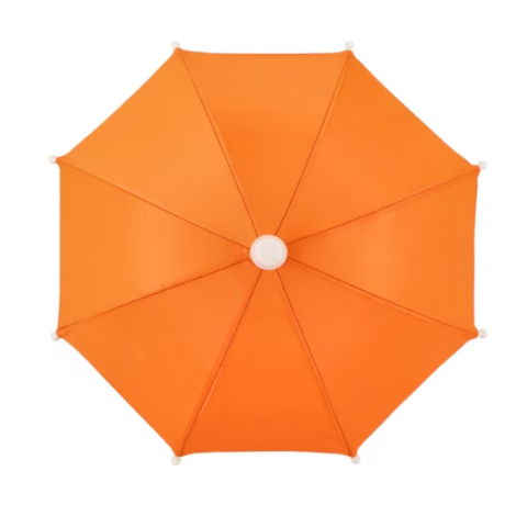 Mini-parapluie orange vu de dessus, présenté sans marquage apparent.