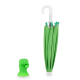 Mini-parapluie vert replié présenté à côté de son support à ventouse amovible. Mini-parapluie vert replié présenté à côté de son support à ventouse amovible.