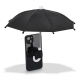 Mini-parapluie noir fixé à l'arrière d'un smartphone à l'aide d'un support à ventouse, sans personnalisation visible. Mini-parapluie noir fixé à l'arrière d'un smartphone à l'aide d'un support à ventouse, sans personnalisation visible.