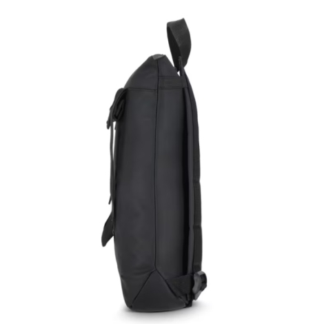 Vue de profil du sac à dos noir pour ordinateur portable.