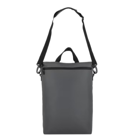 Sac à dos convertible présenté de face arrière en coloris gris, sans personnalisation visible sur la face arrière.