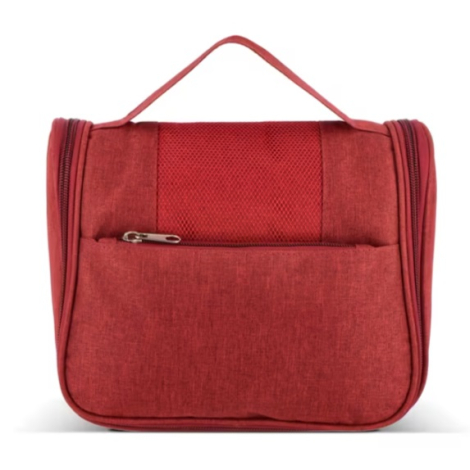Vue de face de la trousse de toilette rouge, sans personnalisation visible.