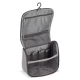 Vue en trois quarts de la trousse de toilette grise ouverte, sans personnalisation visible. Vue en trois quarts de la trousse de toilette grise ouverte, sans personnalisation visible.