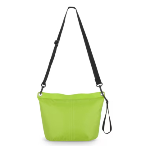 Sac à bandoulière présenté de dos en coloris vert, sans personnalisation visible sur la face arrière.