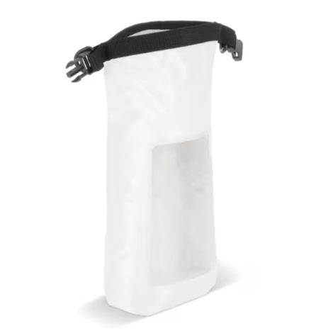 Sac étanche présenté de face en coloris blanc, sans personnalisation visible sur la face avant.