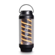 Lampe de camping présentée de face sur fond clair avec filament lumineux en spirale visible à travers le corps transparent et ma Lampe de camping présentée de face sur fond clair avec filament lumineux en spirale visible à travers le corps transparent et ma