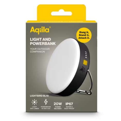 Emballage du produit présenté de face avec illustration de la lampe et batterie externe visible sur la face avant du conditionne