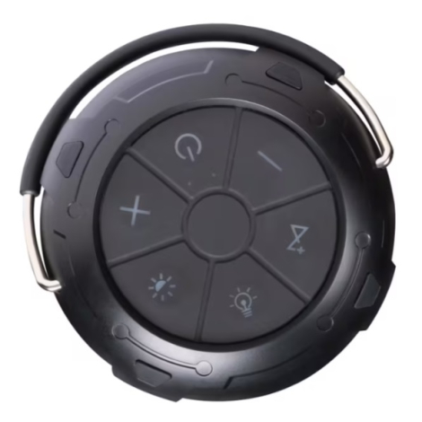 Vue de dessus de l’enceinte montrant les commandes de réglage et les boutons de contrôle intégrés.