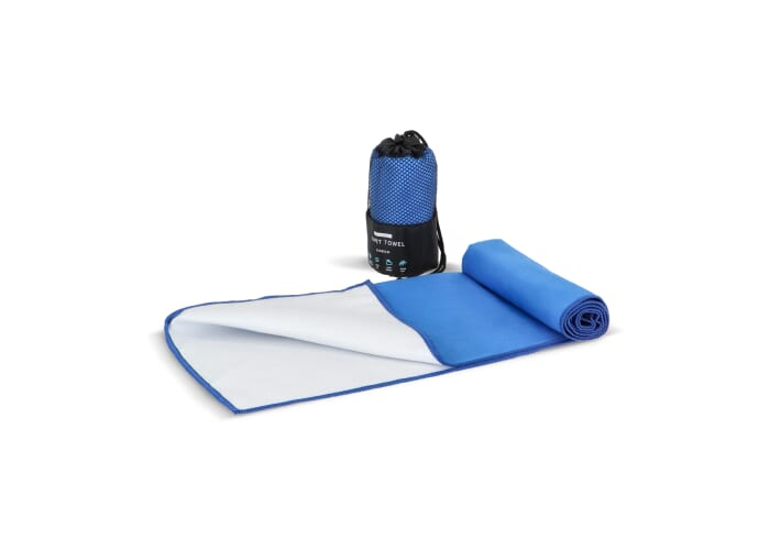 Serviette R-PET 40 × 80 cm à personnaliser avec pochette Bleu