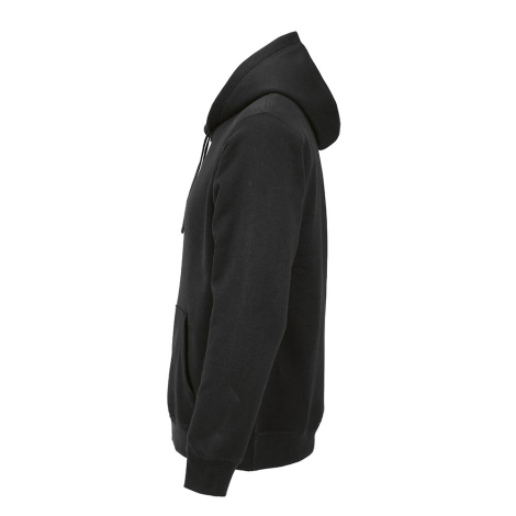 Sweat à capuche unisexe noir présenté de profil.