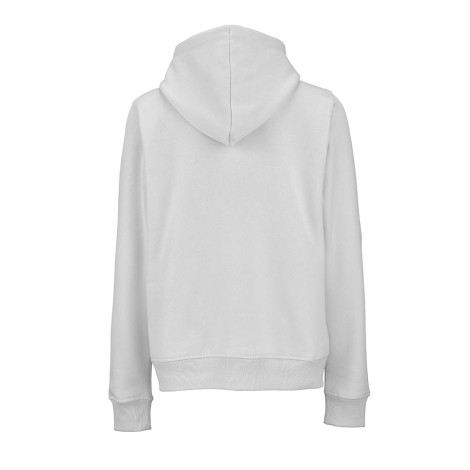 Sweat à capuche pour femme blanc présenté de dos, sans personnalisation visible.
