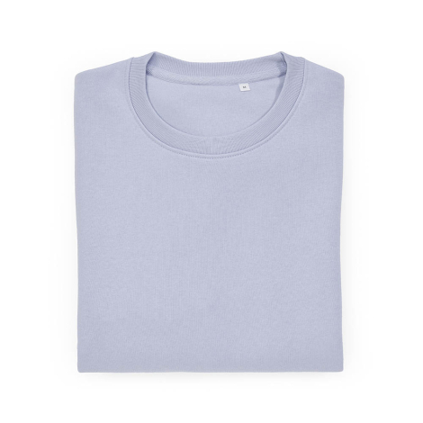 Sweat à col rond unisexe plié, mettant en évidence le col rond et l'intérieur du col, sans personnalisation visible.