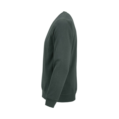 Sweat à col rond unisexe vert foncé présenté de profil.