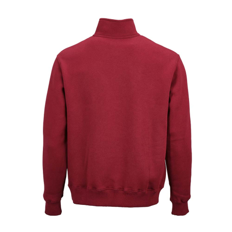 Sweat à col montant avec demi-zip unisexe bordeaux présenté de dos, sans personnalisation visible.