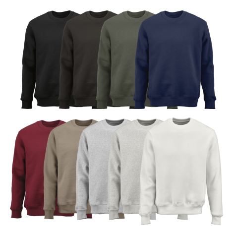 Sweats à col rond unisexes présentés de devant dans neuf coloris différents, sans personnalisation visible.