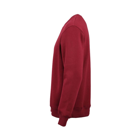 Sweat à col rond unisexe bordeaux présenté de profil, sans personnalisation visible.