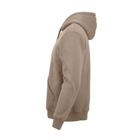 Sweat à capuche unisexe beige présenté de profil, sans personnalisation visible.