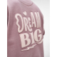 Gros plan sur une grande inscription en matière textile appliquée dans le dos d'un sweat. Gros plan sur une grande inscription en matière textile appliquée dans le dos d'un sweat.