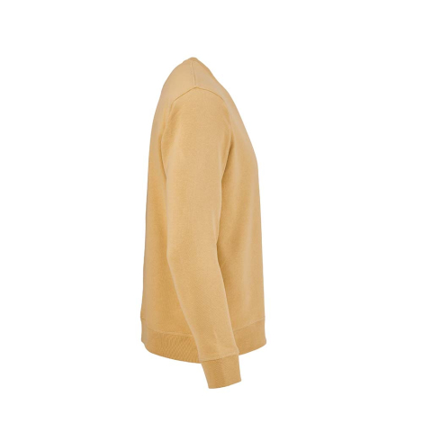 Sweat à col rond jaune présenté de profil, sans personnalisation visible.