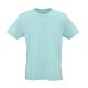 T-shirt unisexe bleu clair à manches courtes vu de face avec col rond, sans marquage visible. T-shirt unisexe bleu clair à manches courtes vu de face avec col rond, sans marquage visible.