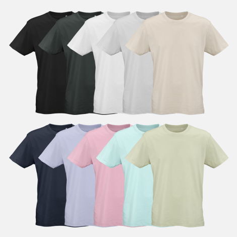Plusieurs coloris du t-shirt unisexe à manches courtes présentés de face, sans marquage visible.
