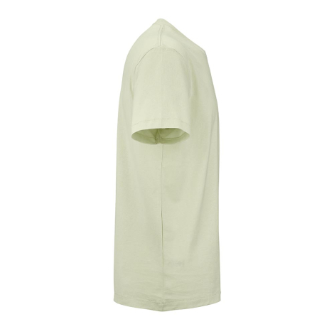 T-shirt unisexe vert clair vu de profil, sans marquage visible.