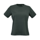 T-shirt pour femme vert foncé vu de face avec col rond, sans marquage visible. T-shirt pour femme vert foncé vu de face avec col rond, sans marquage visible.