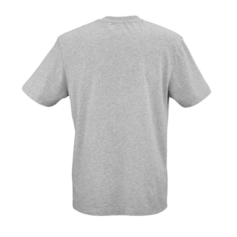 T-shirt unisexe gris chiné vu de dos, sans marquage visible.