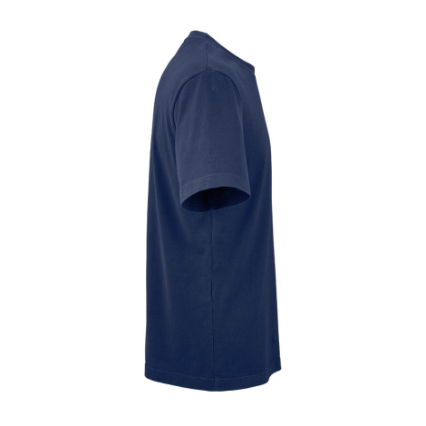 Vue de profil d'un t-shirt unisexe bleu marine, sans marquage visible.