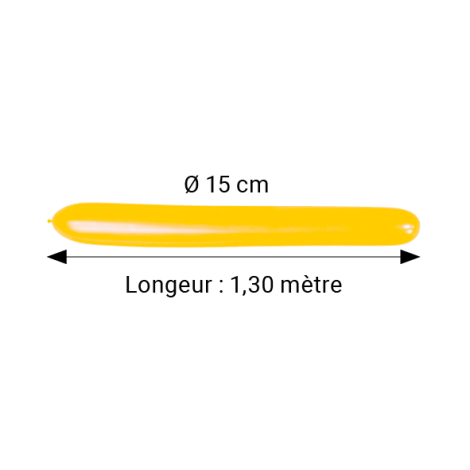 Ballon gonflable jaune de forme allongée avec extrémités arrondies, présenté horizontalement, sans personnalisation visible.