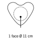 Schéma d’un ballon en forme de cœur avec une zone circulaire de personnalisation délimitée au centre, sans marquage visible. Schéma d’un ballon en forme de cœur avec une zone circulaire de personnalisation délimitée au centre, sans marquage visible.