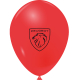 Ballon gonflable rouge, vue de face, présentant une personnalisation visible au centre.