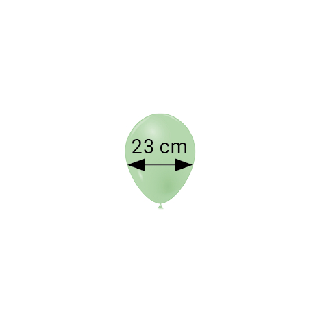 Ballon gonflable vert de forme ovale, présenté de face avec une indication de largeur, sans personnalisation visible.