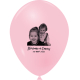 Ballon gonflable rose, vue de face, présentant une personnalisation visible au centre.