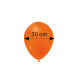 Ballon gonflable orange de forme ovale, présenté de face avec une indication de largeur, sans marquage visible.