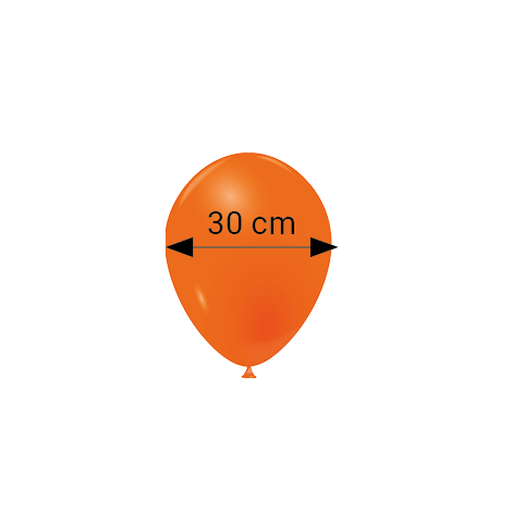 Ballon gonflable orange de forme ovale, présenté de face avec une indication de largeur, sans marquage visible.
